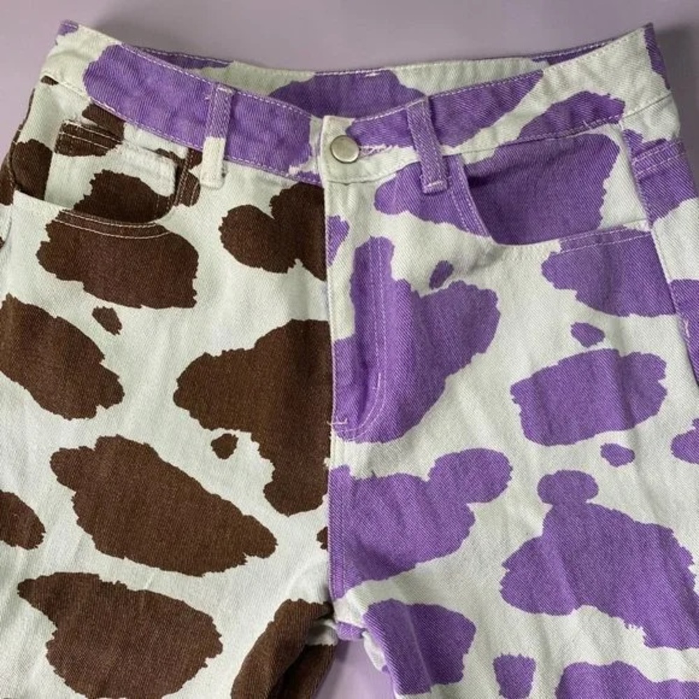 SHEIN Purple and Brown Cow Patterned Women Jeans size medium